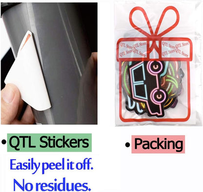 Neon Stickers for Teens Students Prizes Party Supplies Waterproof Vinyl Stickers for Water Bottle Laptop 50Pcs