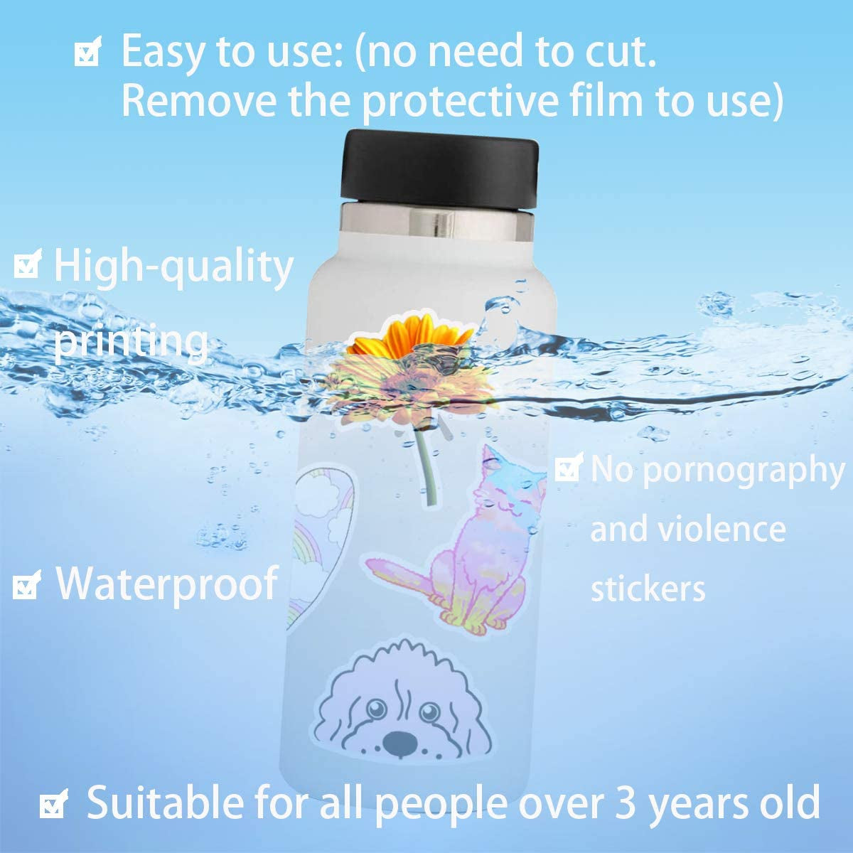 Stickers for Water Bottles 200 PCS, Funny Cute Stickers for Teens,Girls,Adults - Perfect for Waterbottle,Laptop,Phone,Hydro Flask