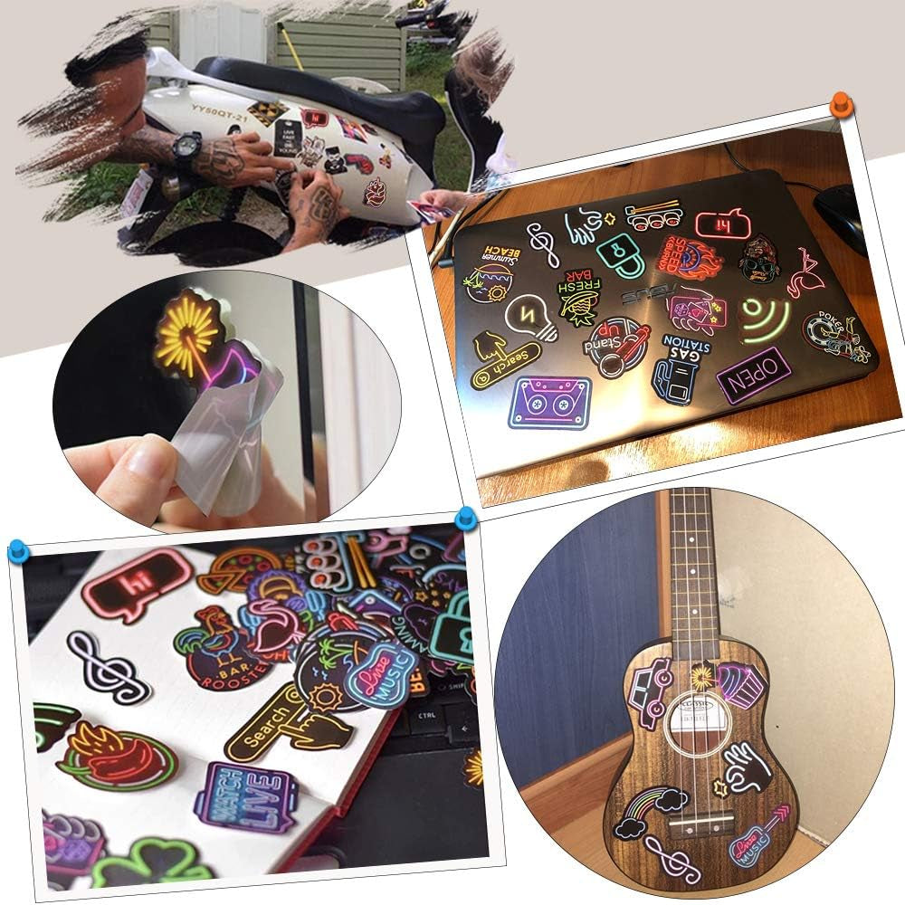 Neon Stickers for Teens Students Prizes Party Supplies Waterproof Vinyl Stickers for Water Bottle Laptop 50Pcs