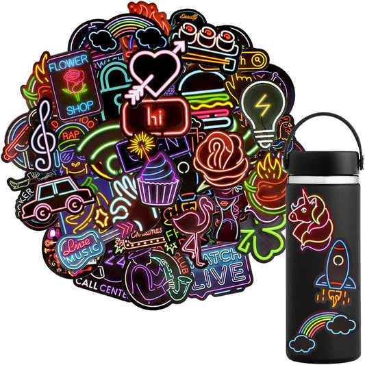 Neon Stickers for Teens Students Prizes Party Supplies Waterproof Vinyl Stickers for Water Bottle Laptop 50Pcs